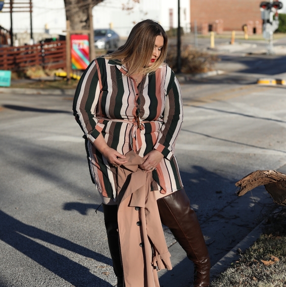 Stripe Me Down in this Plus Size Striped button down dress, Fall Fashion - Picture 4 of 8